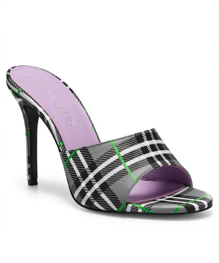Mule Marc Ellis Tartan Nero e Verde con Tacco a Stiletto