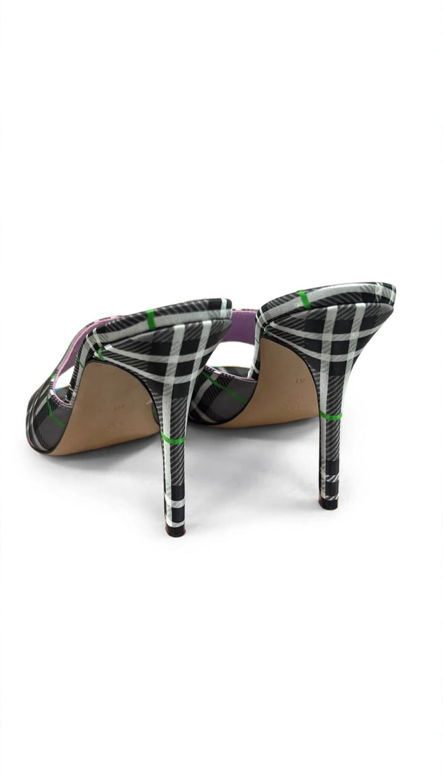 Mule Marc Ellis Tartan Nero e Verde con Tacco a Stiletto