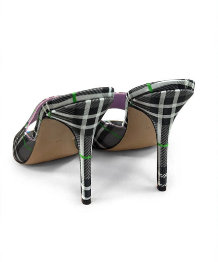 Mule Marc Ellis Tartan Nero e Verde con Tacco a Stiletto