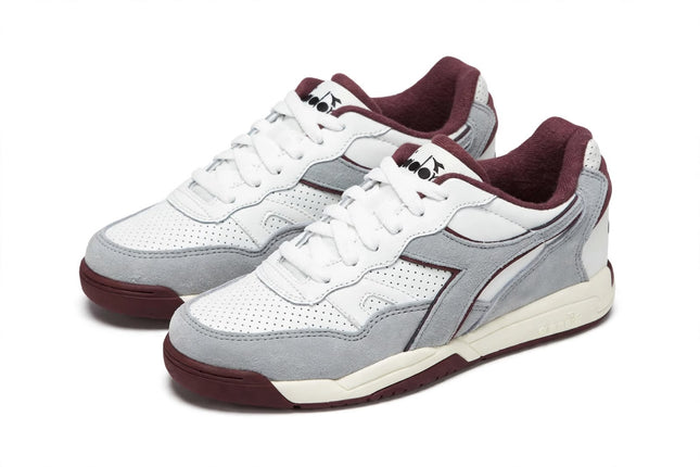 Sneaker Diadora Bianca e Grigia con Dettagli Bordeaux