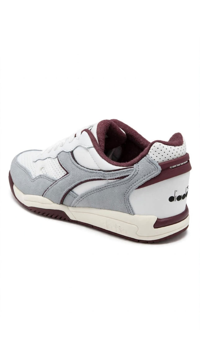 Sneaker Diadora Bianca e Grigia con Dettagli Bordeaux
