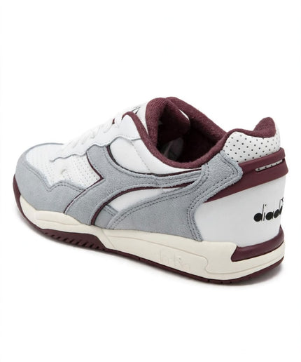 Sneaker Diadora Bianca e Grigia con Dettagli Bordeaux