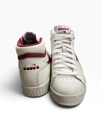 Diadora Sneakers Alte in Pelle Bianche e Bordeaux