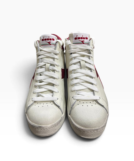 Diadora Sneakers Alte in Pelle Bianche e Bordeaux