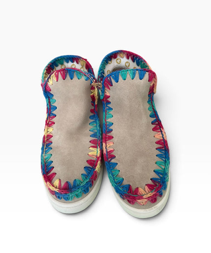 Mou Eskimo Sneaker Slip-On Camoscio Grigio Ricamo Multicolor