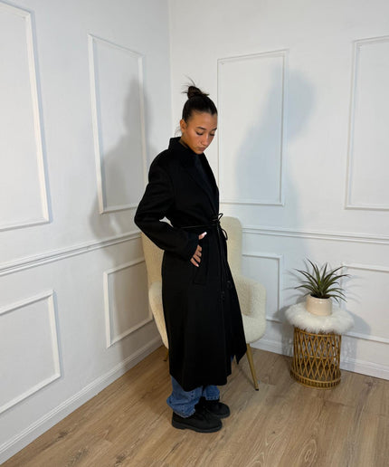 Cappotto Vicolo Lungo Nero con Cintura
