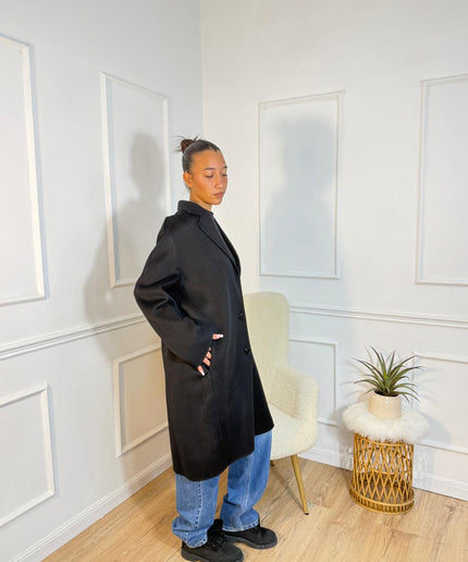 Cappotto Vicolo Lungo Nero con Bottoni