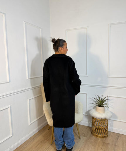 Cappotto Vicolo Lungo Nero con Bottoni