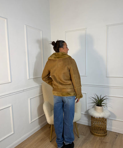 Giacca Biker Vicolo Cammello in Ecopelle con Collo Shearling