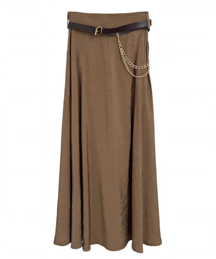Gonna lunga marrone con cintura e catena Haveone