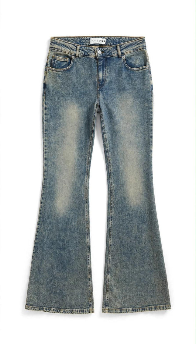 Jeans Haveone blu a gamba svasata délavé