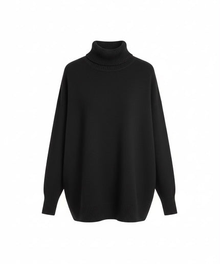 Haveone Co-ord Set Nero con Dolcevita Oversize e Pantaloni con Coulisse