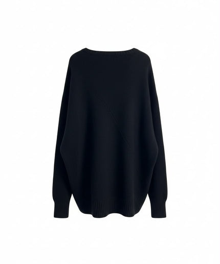 Haveone Co-ord Set Nero con Maglione Scollo V e Pantaloni con Coulisse