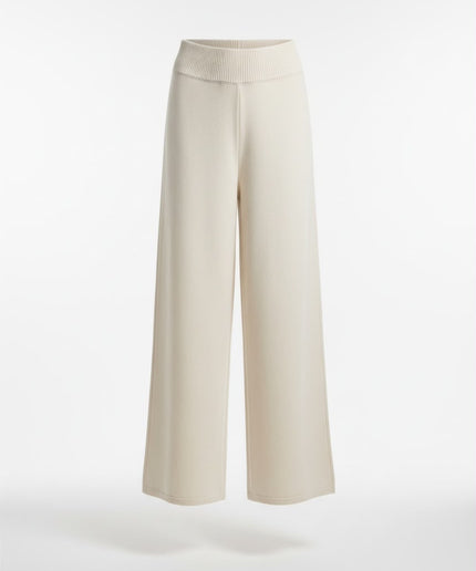 Haveone Co-ord Set Crema con Maglione Scollo V e Pantaloni a Gamba Larga