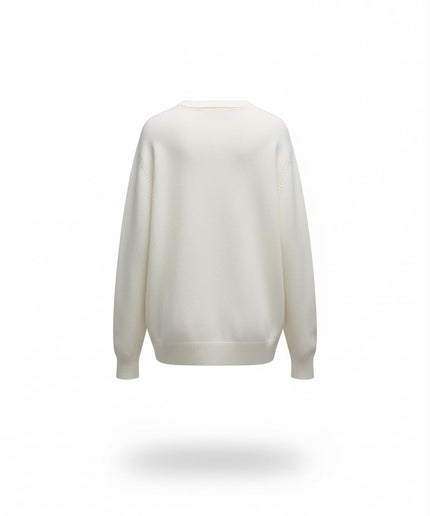 Haveone Co-ord Set Crema con Maglione Scollo V e Pantaloni a Gamba Larga
