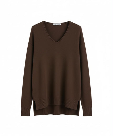 Haveone Cordset Marrone con Maglione Scollo V e Pantaloni con Coulisse