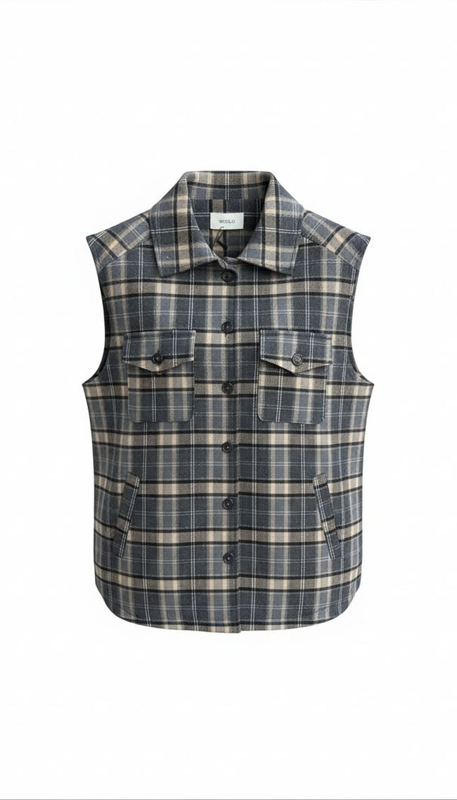 Gilet a quadri con colletto e tasche Vicolo