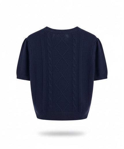 Cristina Effe maglia blu navy a maniche corte con lavorazione a trecce