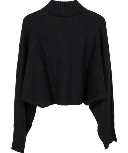 Maglione corto nero a collo alto Haveone