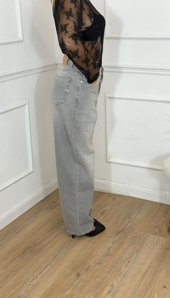Jeans Vicolo Baggy Grigio a Vita Alta
