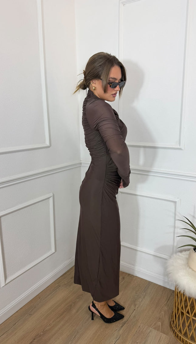Abito midi marrone con scollo incrociato Aniye By