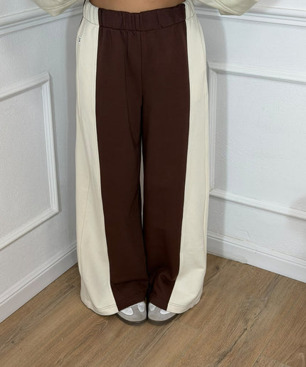 Pantalone Jijil Bicolore Marrone e Avorio a Gamba Larga