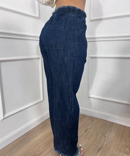Jeans blu scuro con vita elasticizzata e orli sfrangiati Jijil