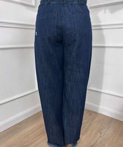 Jeans blu scuro con vita elasticizzata e orli sfrangiati Jijil