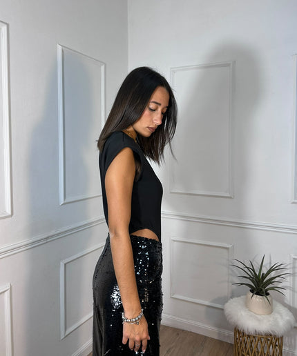 Haveone – Body nero con scollo a V e spalle ampie