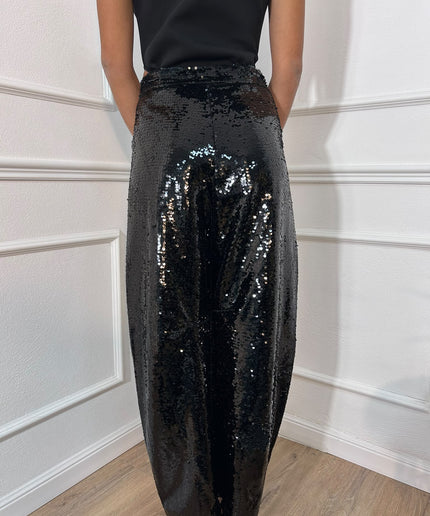 Haveone – Pantalone nero in paillettes dalla linea ampia