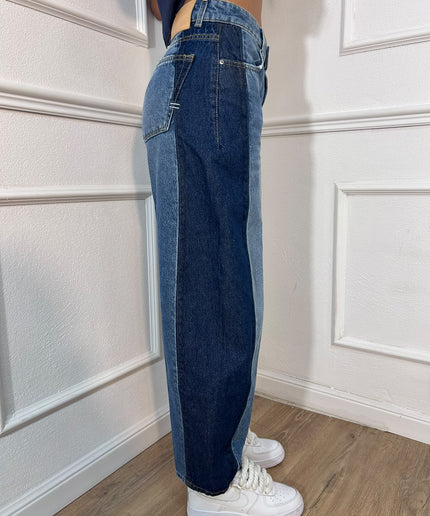 Vicolo – Jeans balloon bicolore con inserti laterali scuri