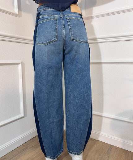 Vicolo – Jeans balloon bicolore con inserti laterali scuri
