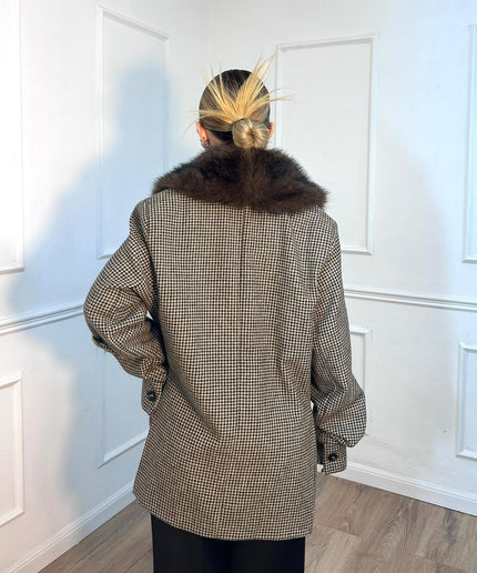 Cappotto pied-de-poule con collo effetto pelliccia Tensione In